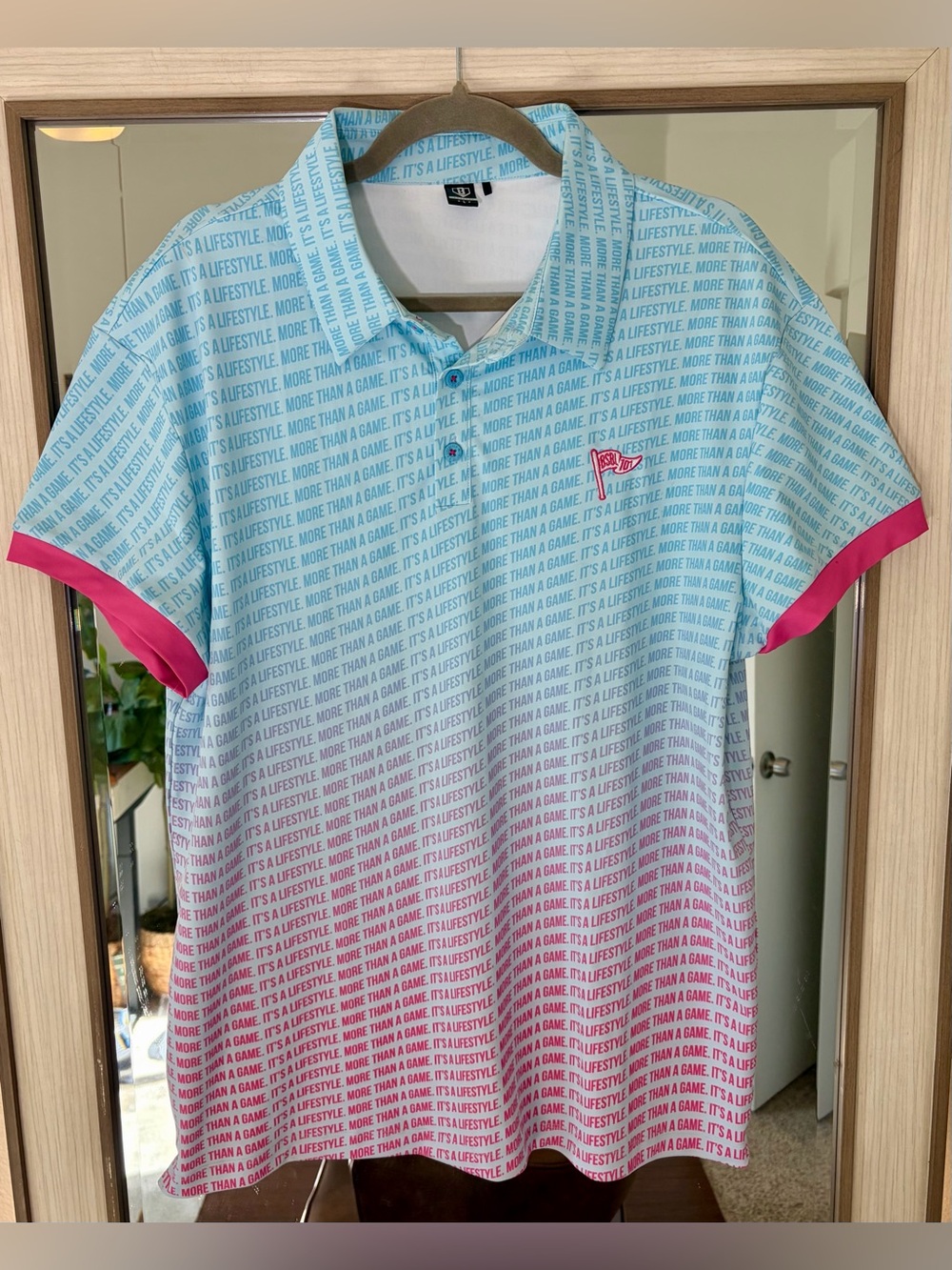 Baseball Lifestyle 101 More Than a Game polo shirt Blue and Pink size Large